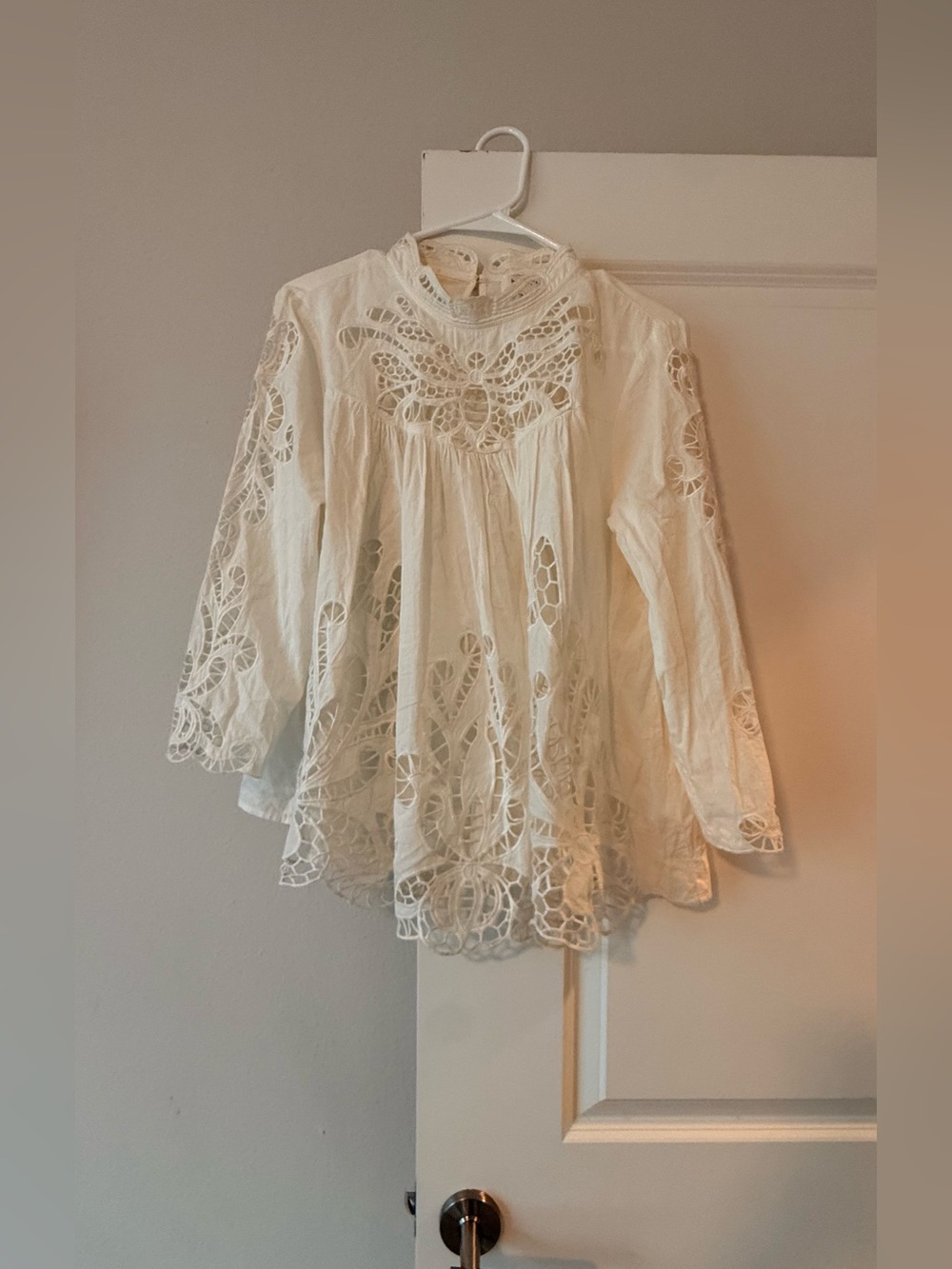 Women's Cream Crochet Lace Peasant Blouse